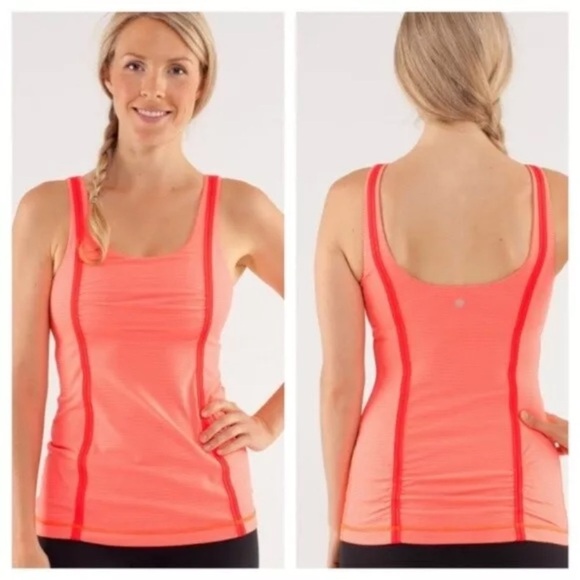 2 LULULEMON WHOLEHEARTED TANK BRIGHT ORANGE/TONKA - BLUE STRIPE SIZE-8 LONG - Picture 2 of 15